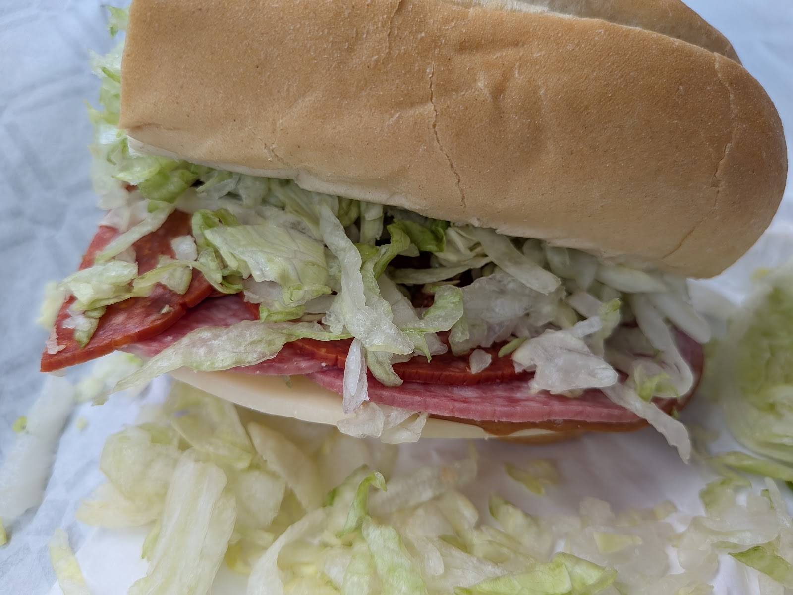 A sandwich photographed at Mom and Pop's Sandwich Shop